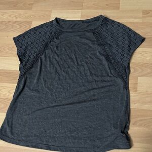 SHEIN Charcoal Lace Sleeve Tee